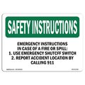 Signmission OSHA Sign, Emergency Instructions In Case Of Fire, 14in X 10in Alum, 10" W, 14" L, Landscape OS-SI-A-1014-L-11436